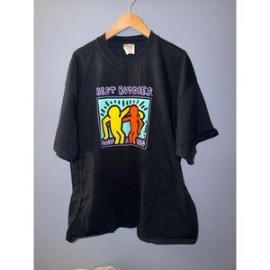 Keith Haring Best Buddies Vintage 1989 Graphic T-Shirt Black M&O Knits XXL